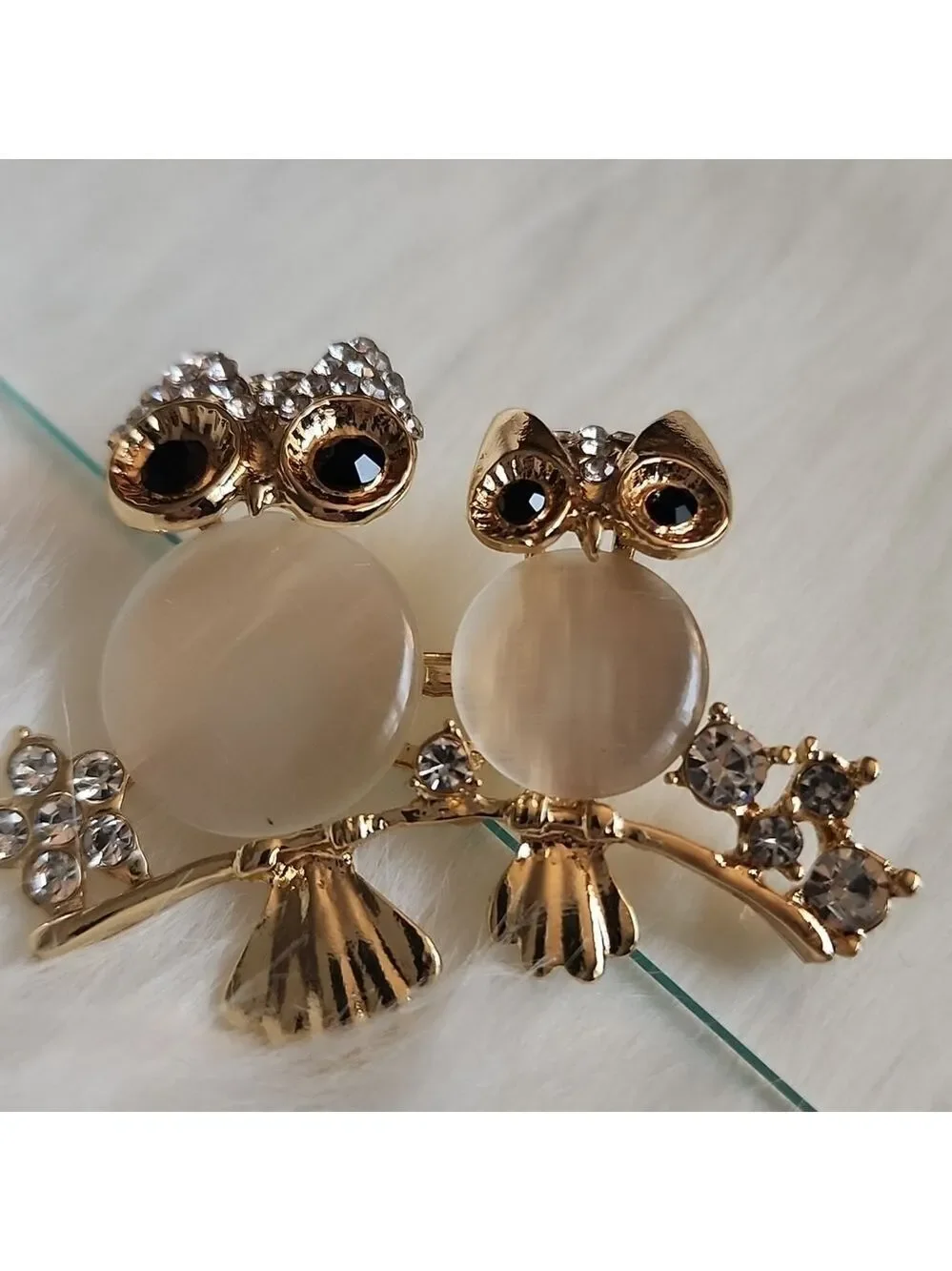 Owl Mother And Owlet Moonstoone Body Simulated Diamond flower